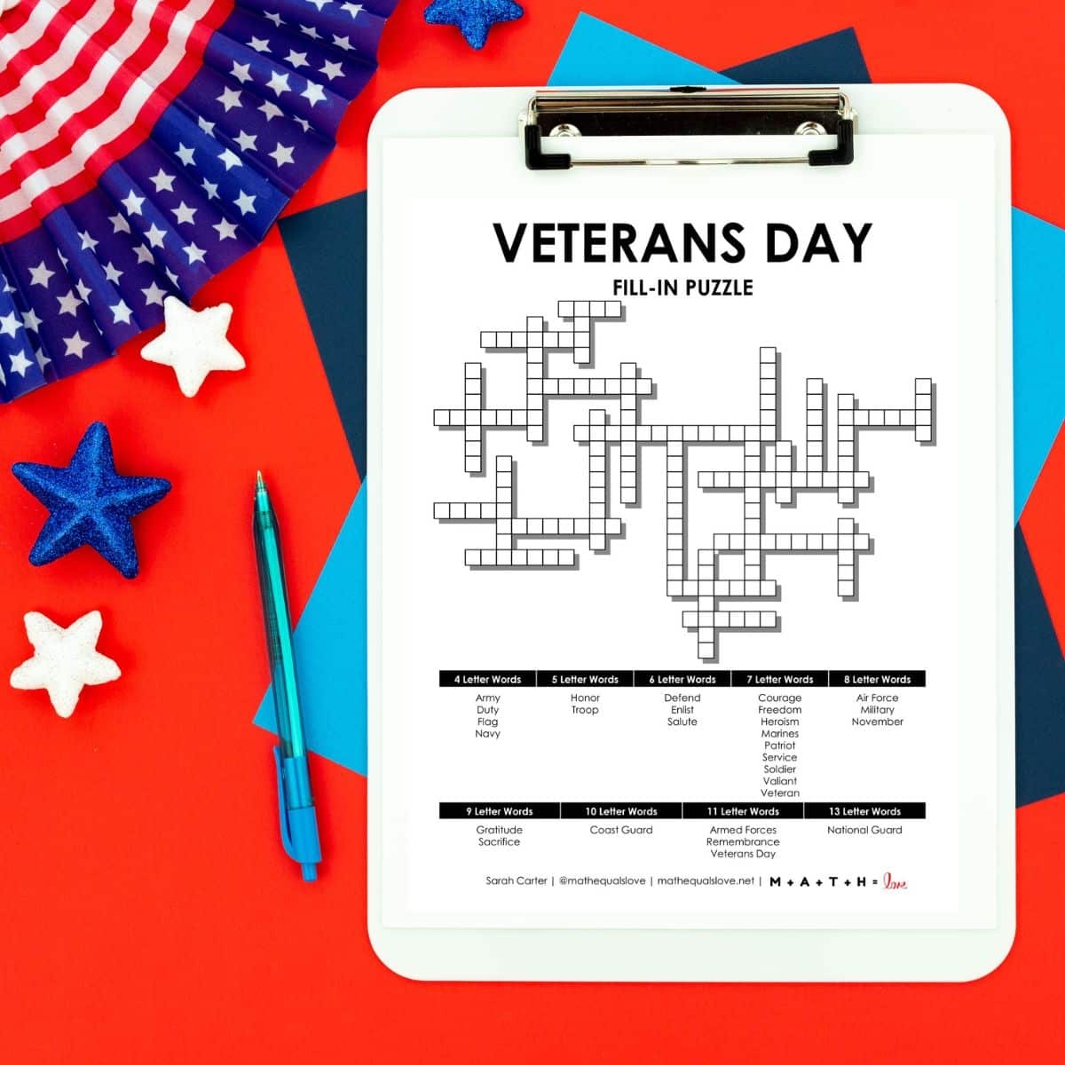 Veterans Day Fill In Word Puzzle Math U003d Love Veterans Day Fill In Word Puzzle Math U003d Love