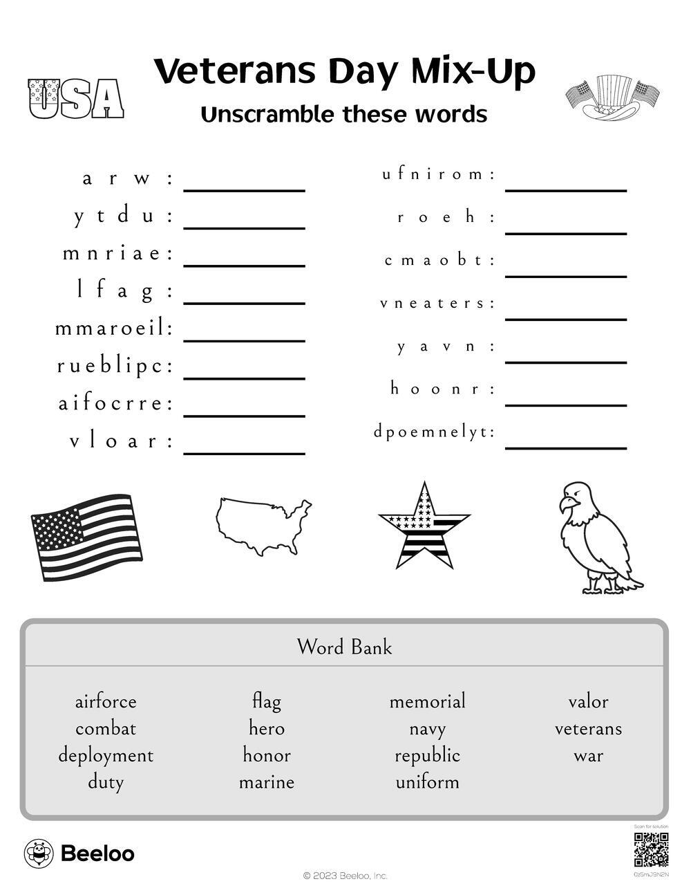 Veterans Day Word Search For Kids
