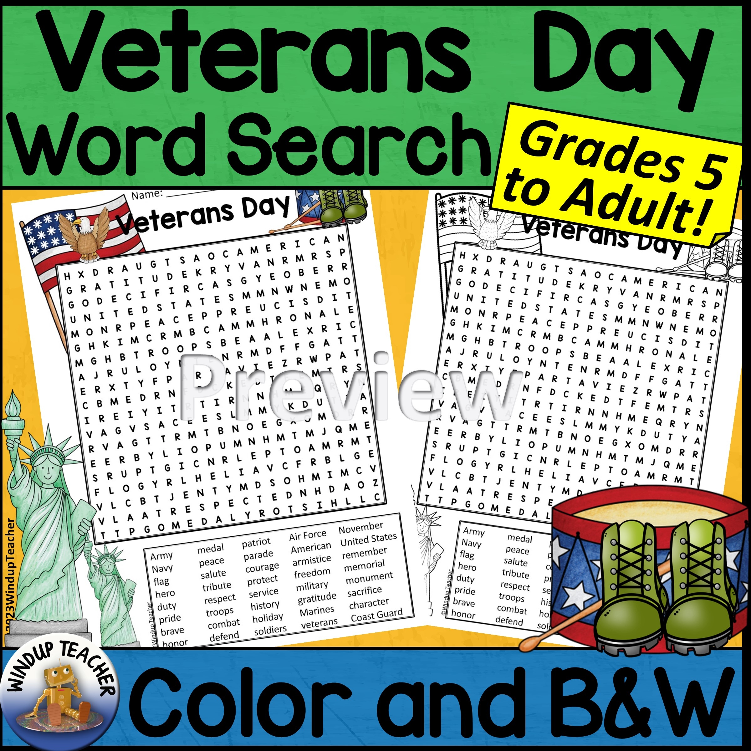 Veterans Day Word Search Printable