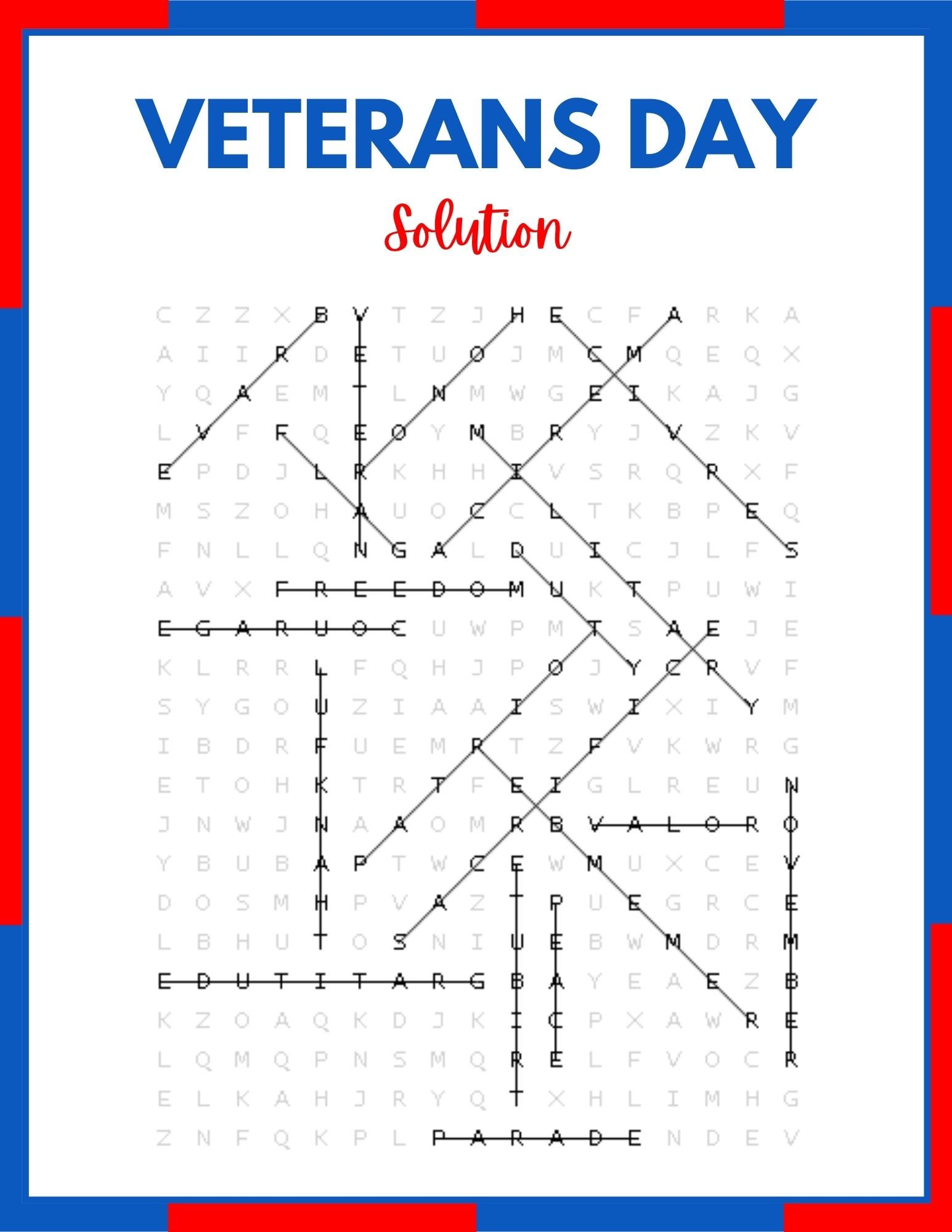 Word Search For Veterans Day