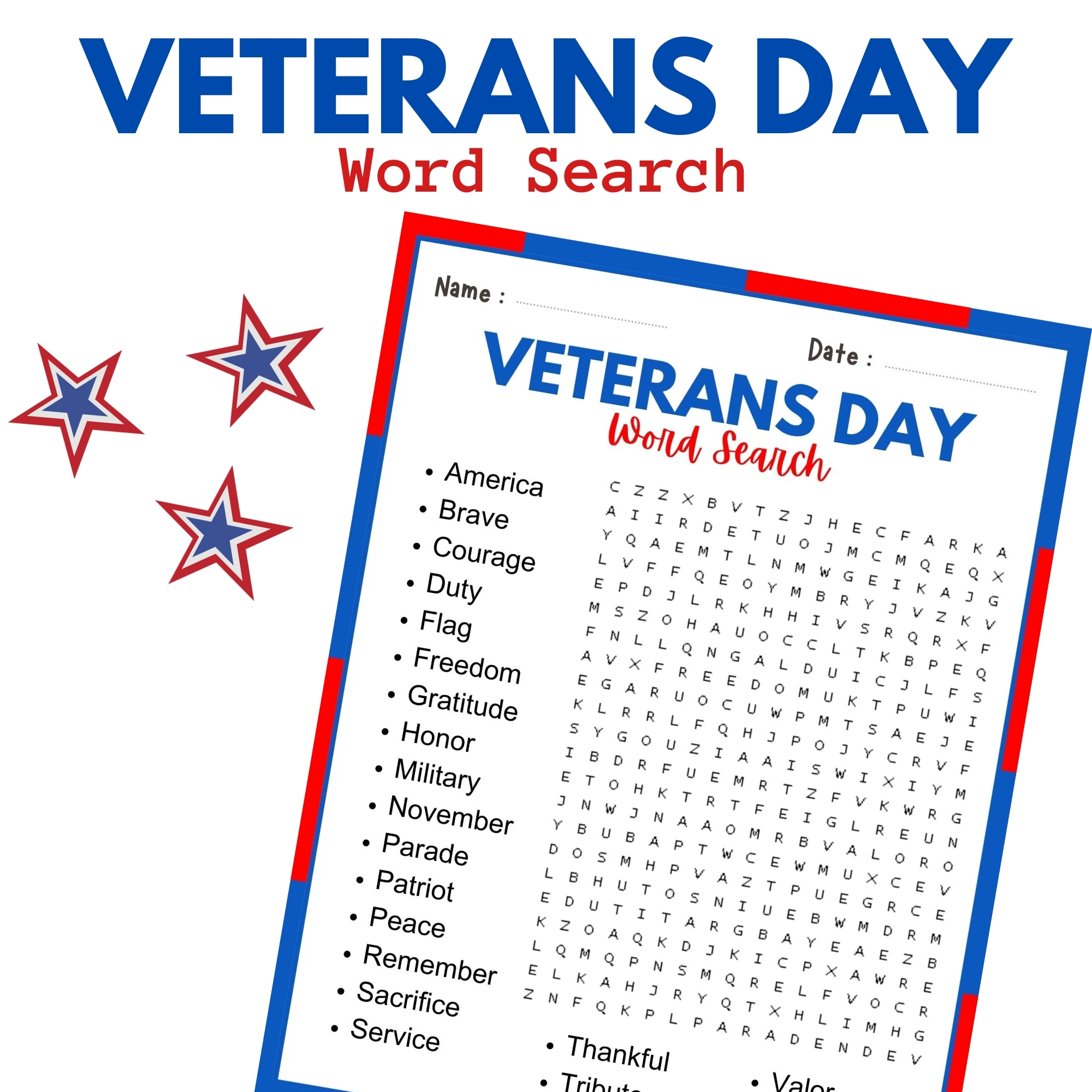 Veterans Day Word Search Activity Made By Teachers