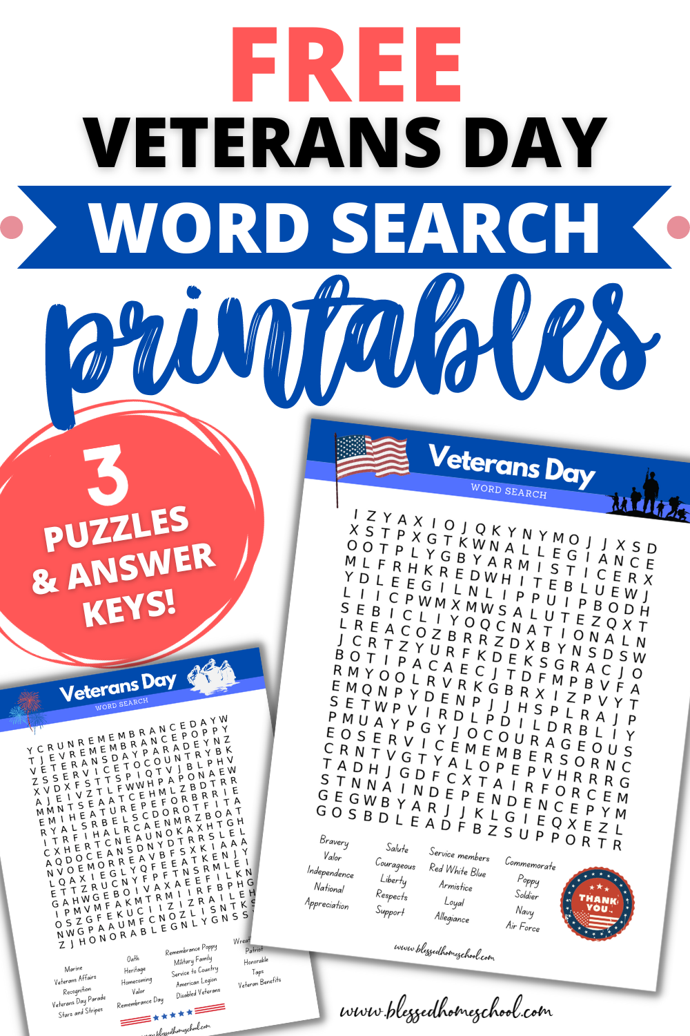 Veterans Day Word Search FREE Printable Puzzle 