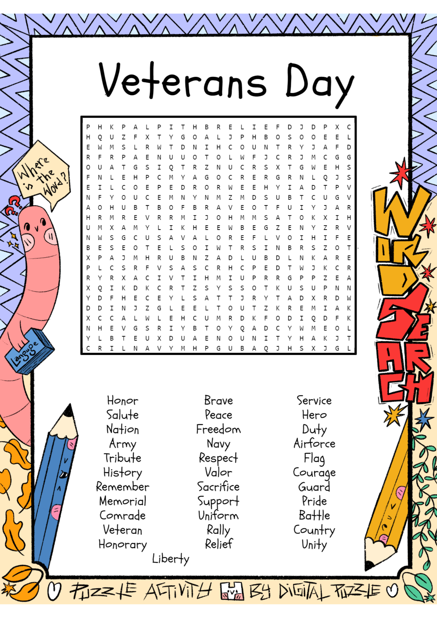 Veterans Day Word Search Puzzle Worksheet Activity Made By Teachers