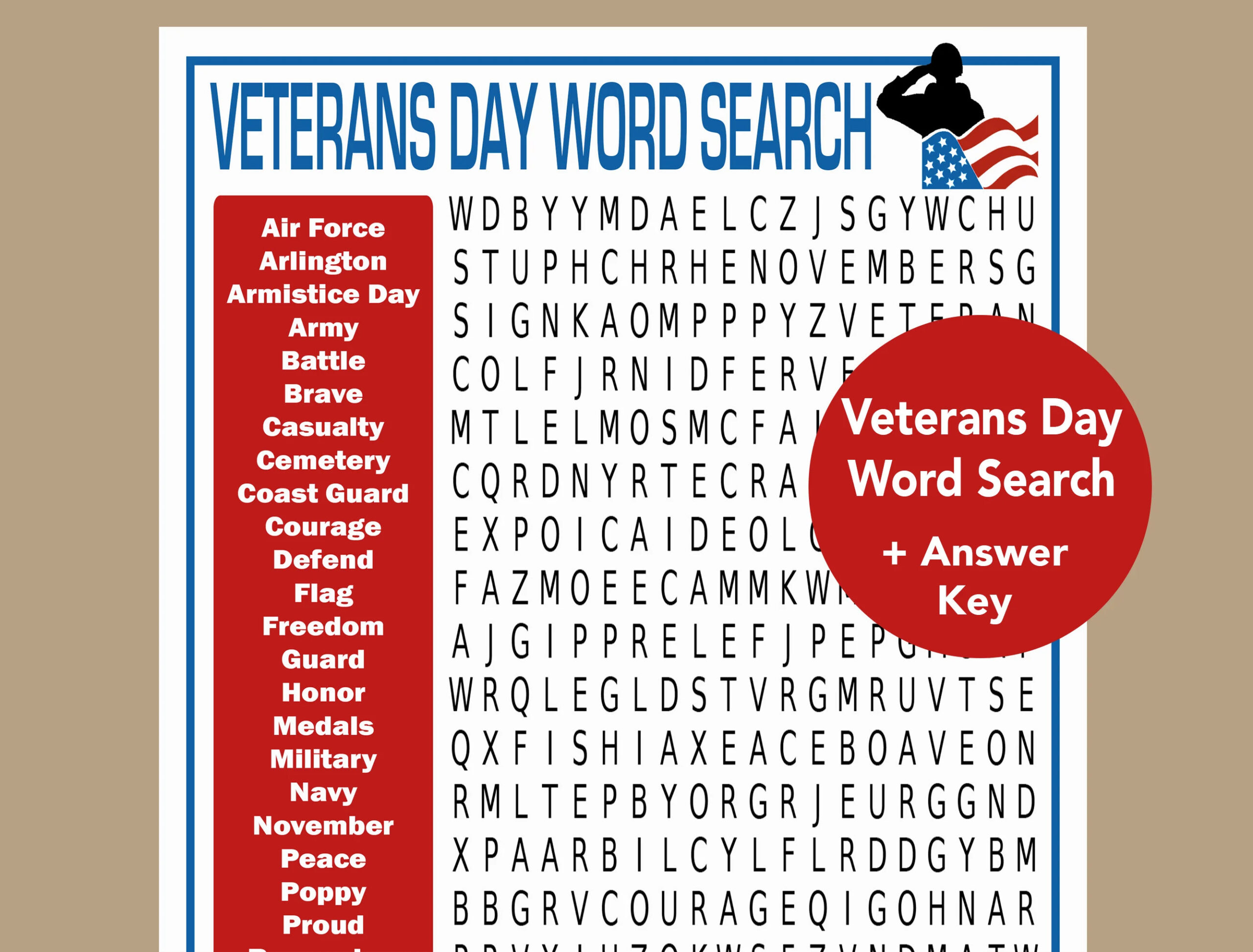 Veterans Day Word Search Veterans Day Activity Veterans Day Classroom Game Veterans Day Seniors Game Veterans Day Printable Etsy