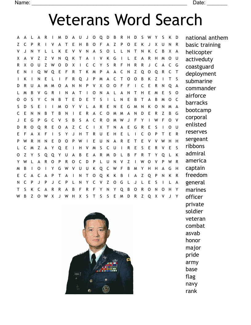 Veterans Day Word Search Answer Key