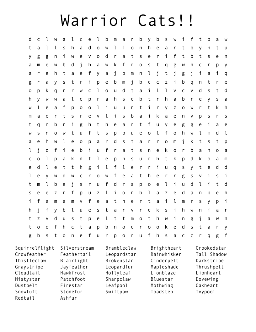 Cat Word Search Printable