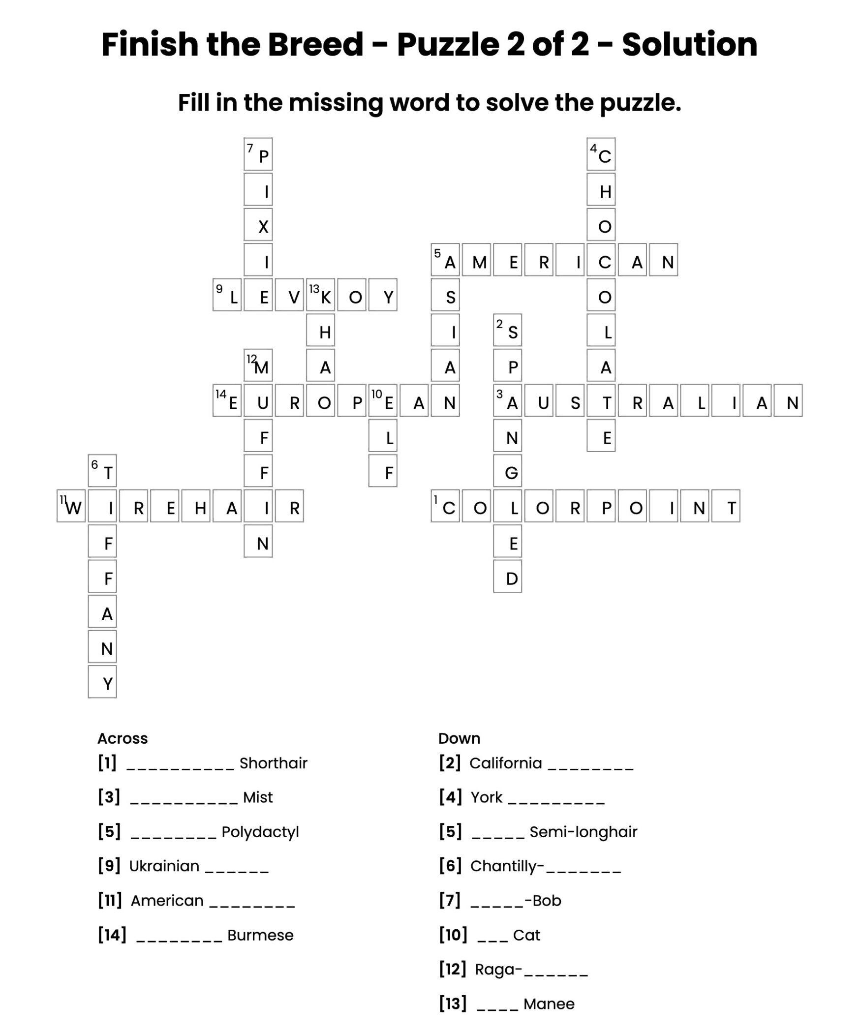 Weekly Cat Word Puzzle Cat Breeds Katzenworld