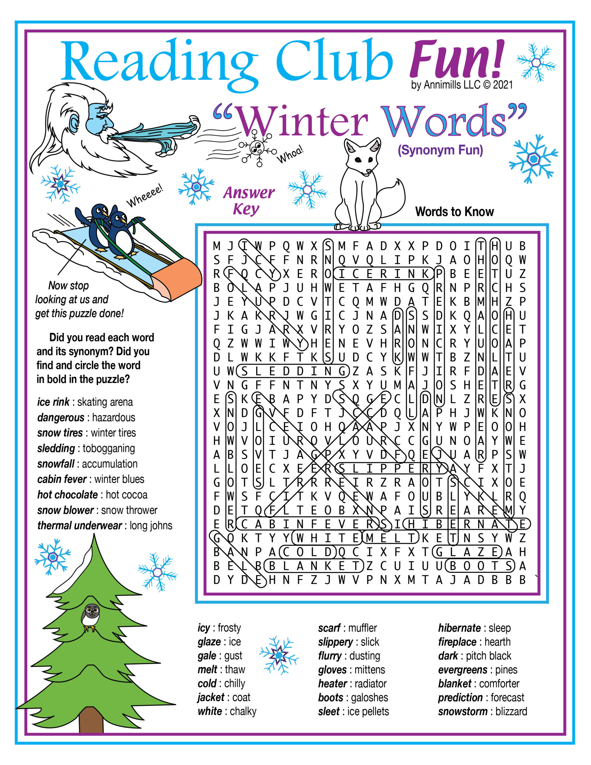 Winter Delicate Vocabulary Synonyms Printable