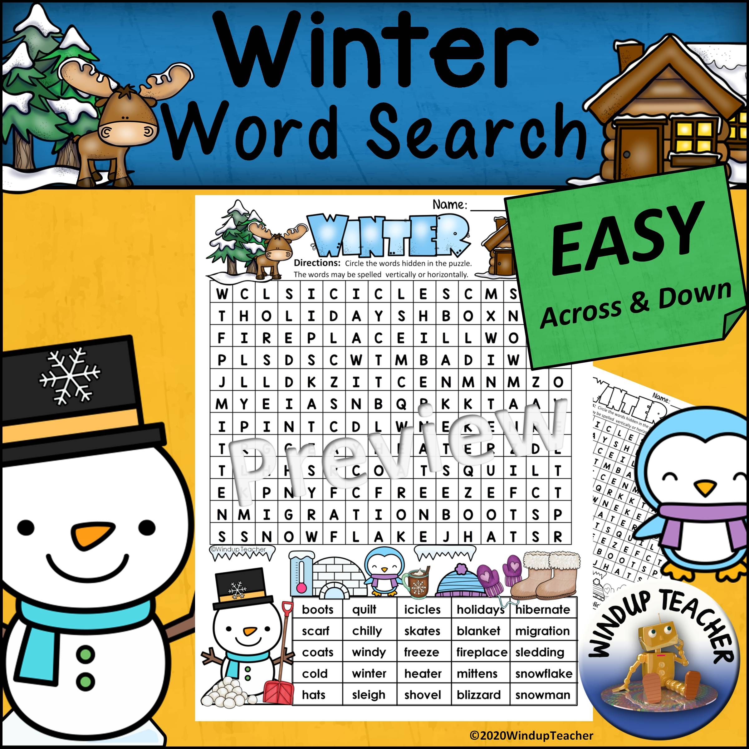 winter word search easy puzzle ready to go made by teachers