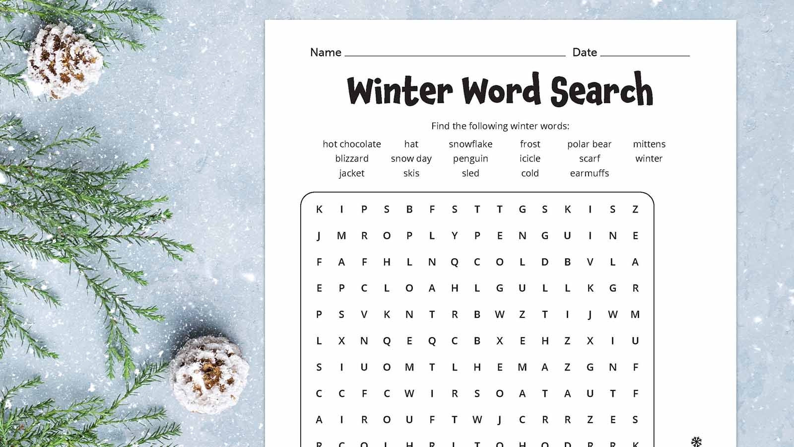 Word Search Winter Printable