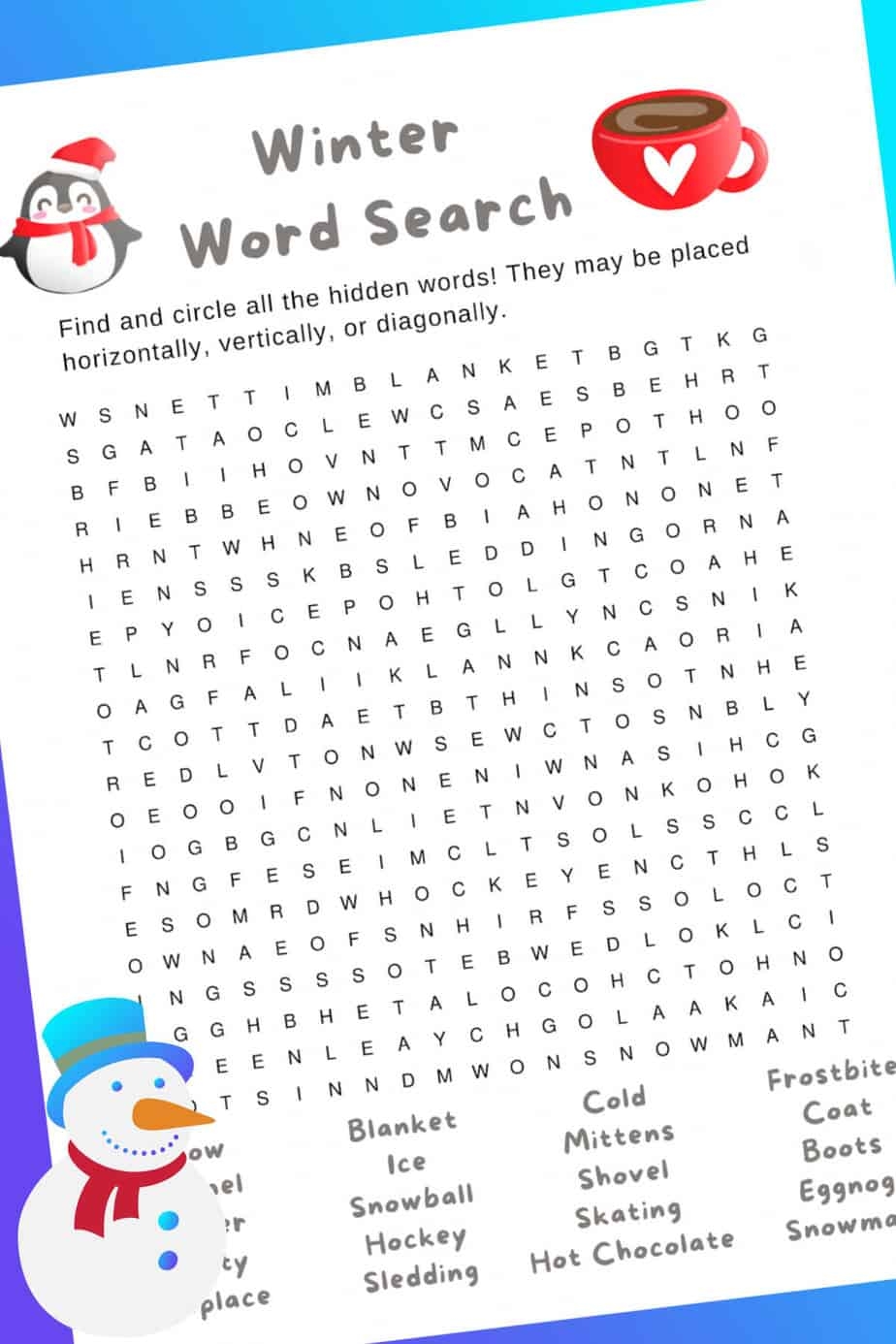 winter word search printable the best kids crafts and activities