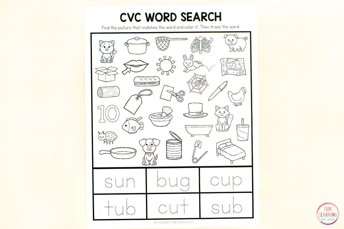 Word Search CVC Worksheets Free Printable