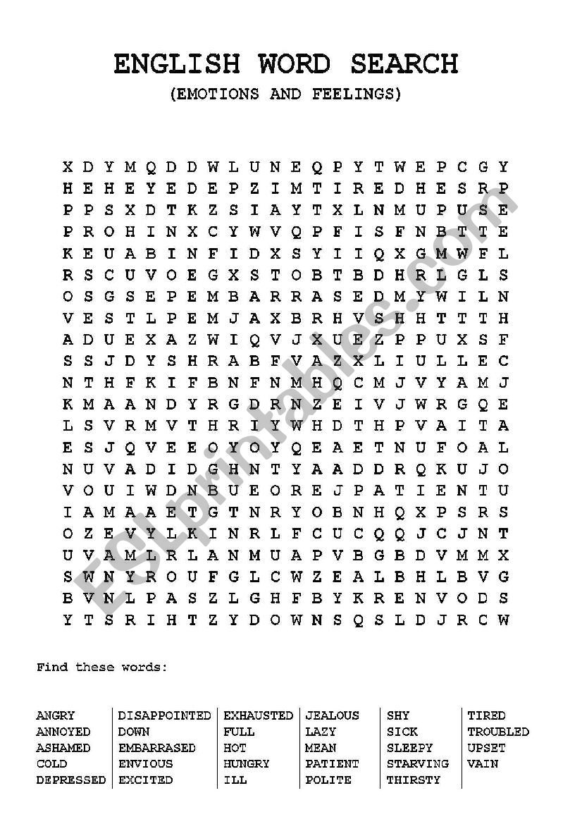 Word Search Emotions And Feelings ESL Worksheet By Tjchp