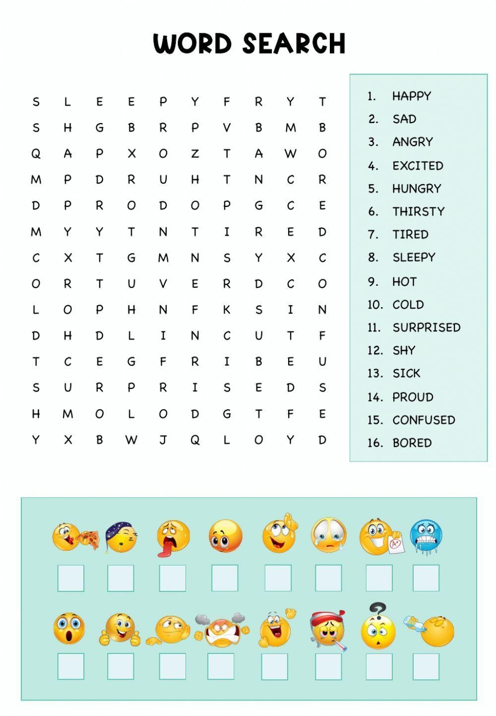 Word Search Emotions Worksheet Live Worksheets Worksheets Library