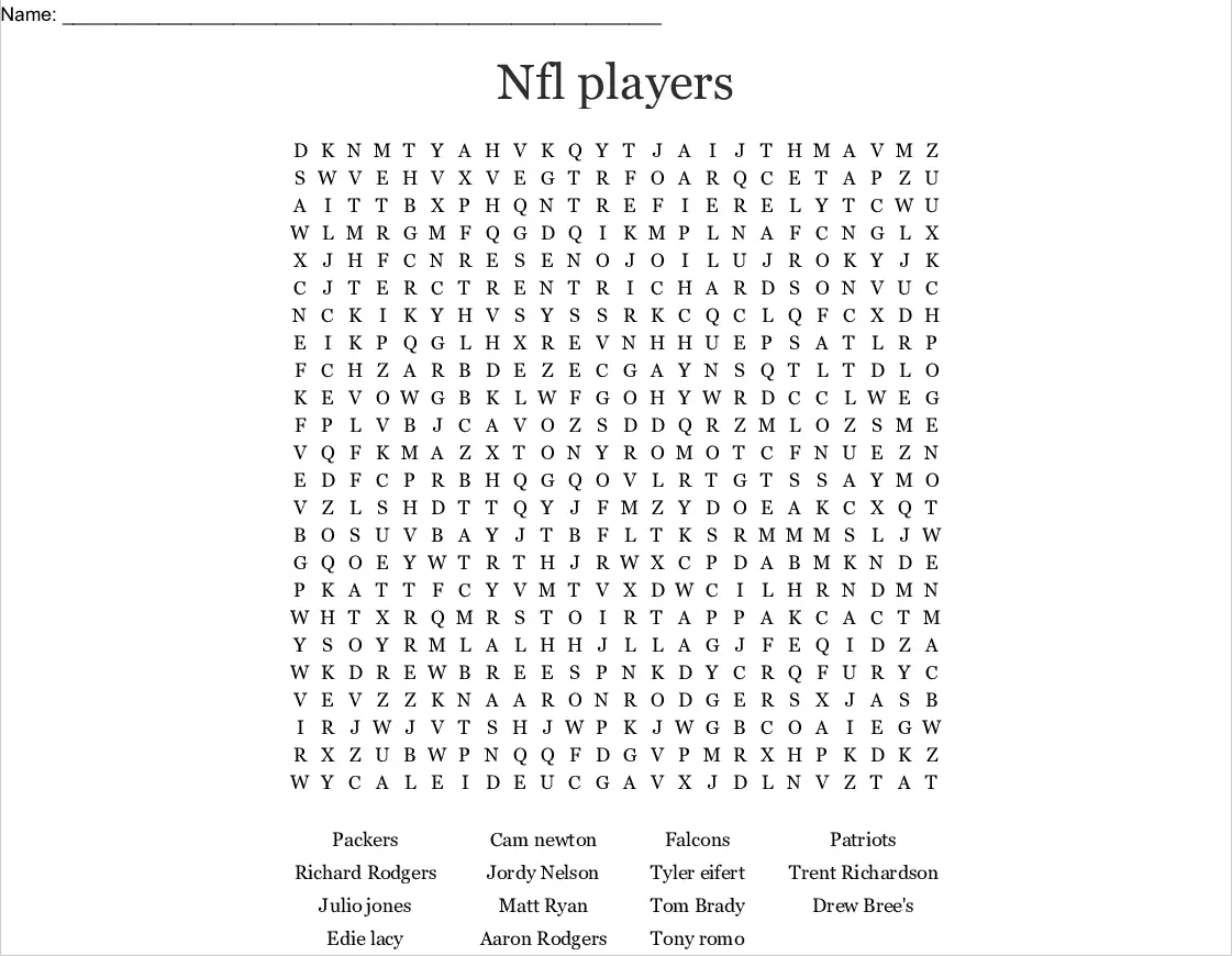 Nfl Team Word Search