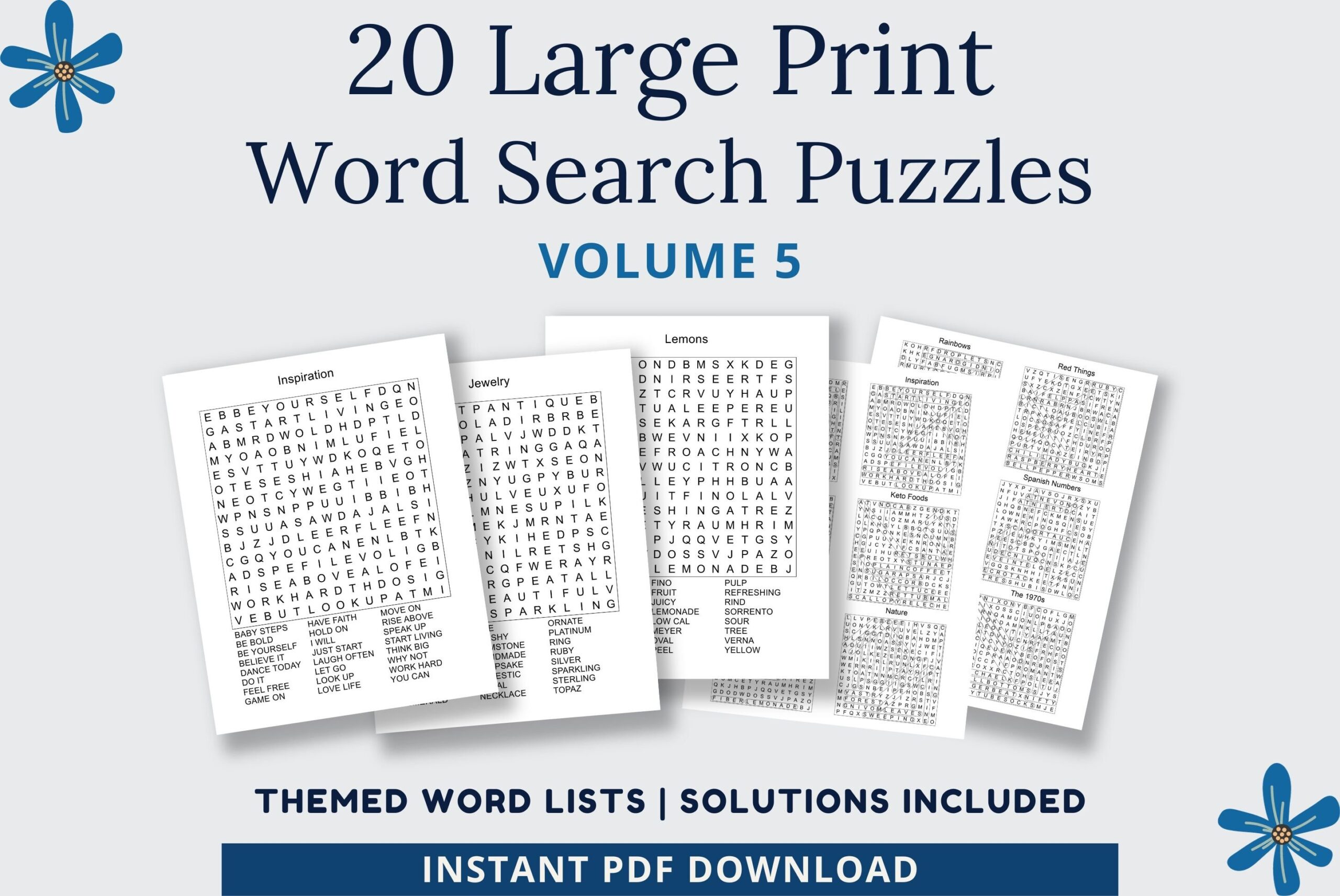 Word Search Printable 20 Word Search Puzzles For Adults Large Print Printable Games Digital Download Vol 5 Etsy UK