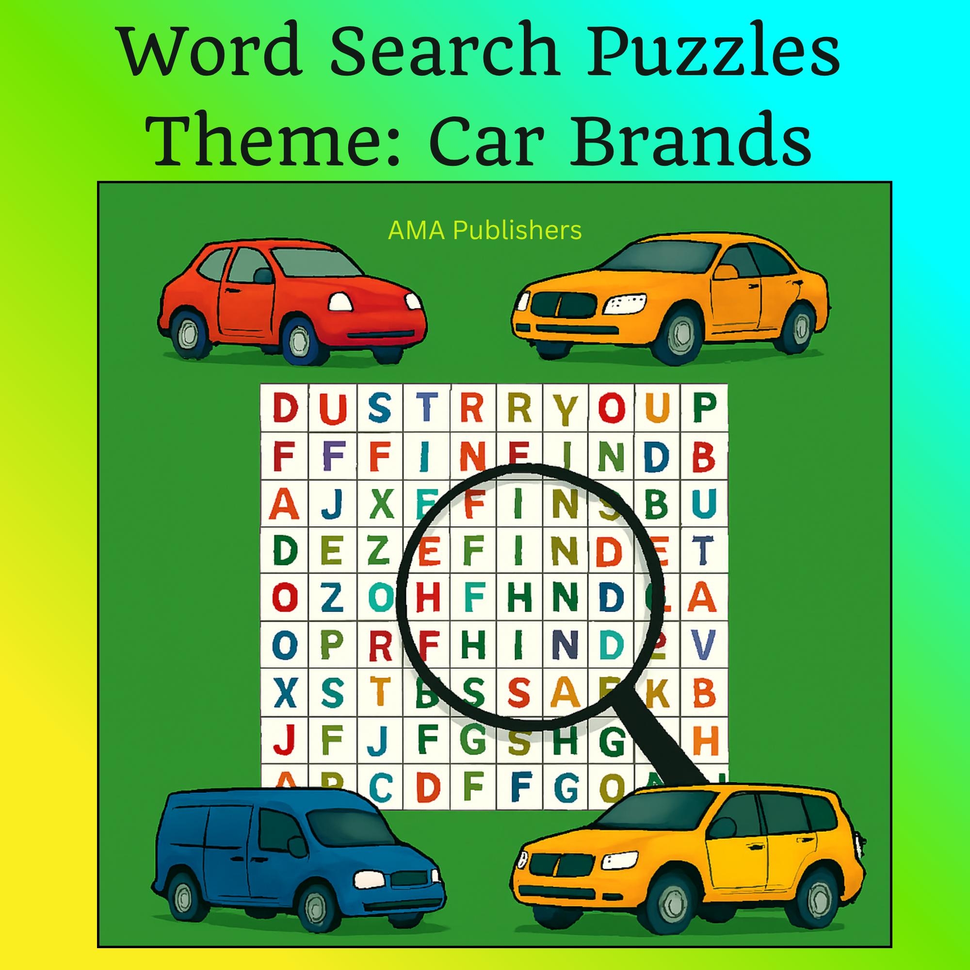 Word Search Puzzle Pack car Brands 10 Large Print Puzzles Solutions 100 Car Brands printable PDF For Car Lovers fun Car Lover Gift Idea Etsy