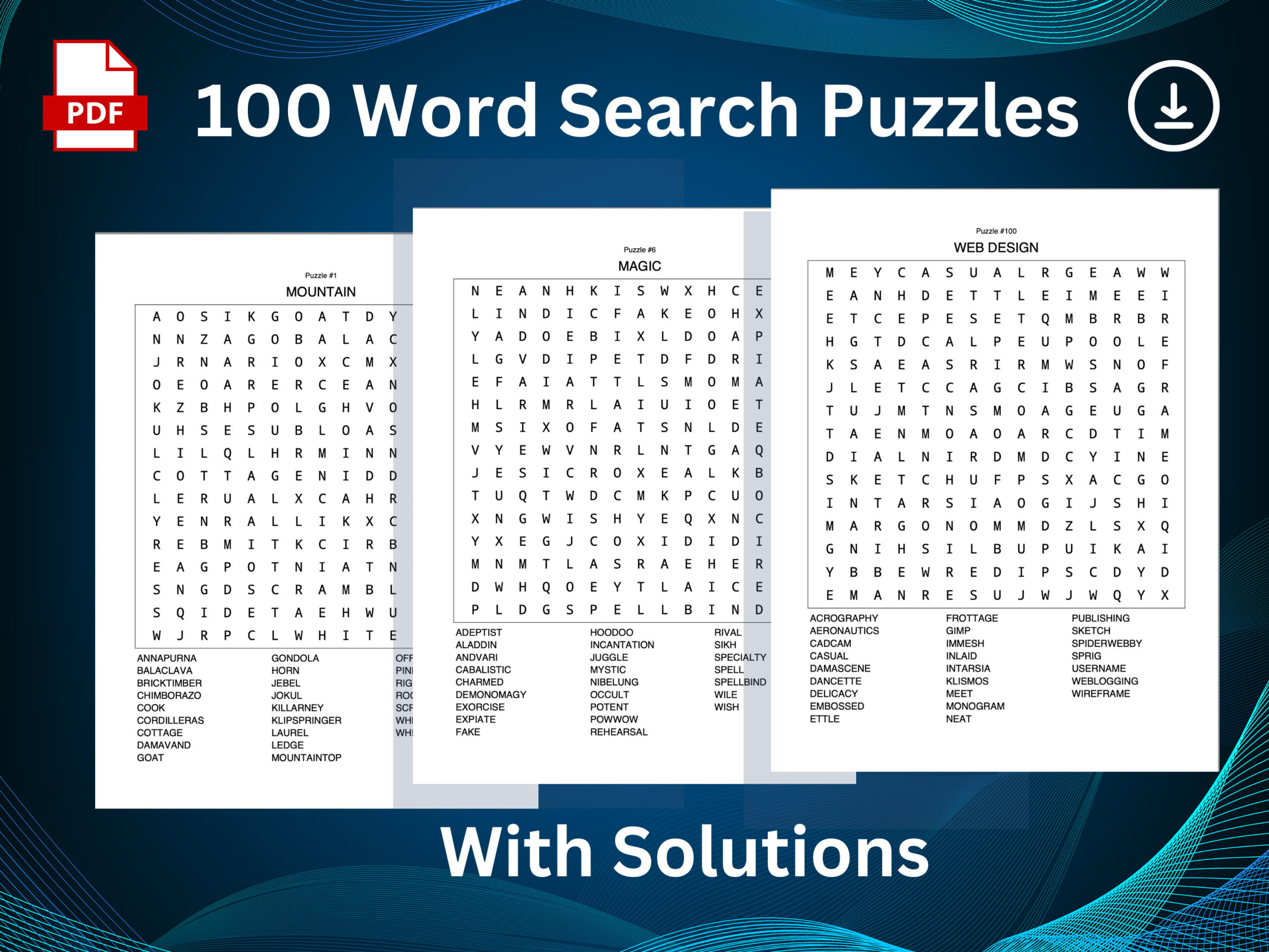 Word Search Puzzles For Adults Or Kids 100 Word Search Puzzles For Party Games Includes Solutions Instant Download PDF Digital Etsy