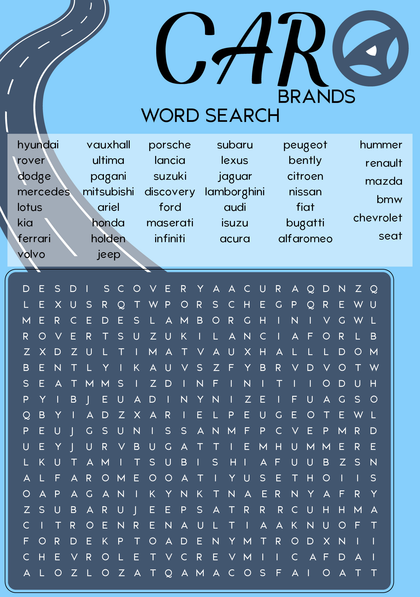 Word Searches Cars 10 Free PDF Printables Printablee
