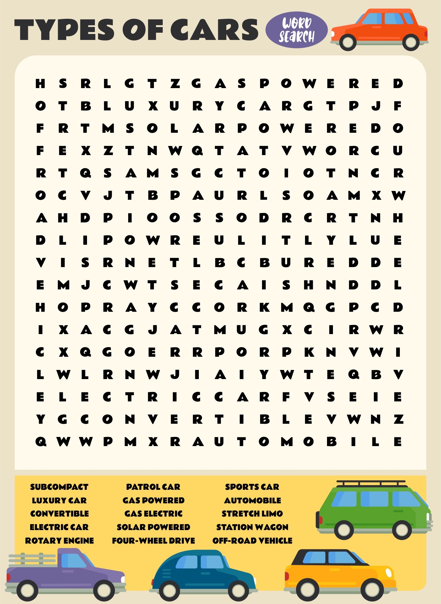 Word Searches Cars 10 Free PDF Printables Printablee