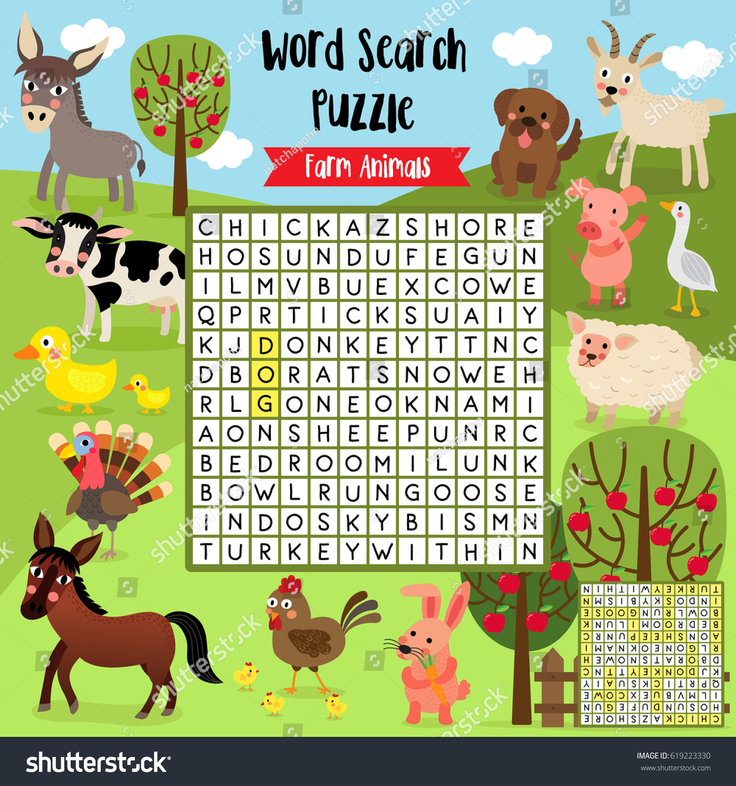 Words Search Puzzle Game Farm Animals Stock Vector Royalty Free 